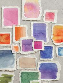 1 paquet de 40 pièces d'autocollants asymétriques vintage colorés à l'aquarelle, fournitures de décoration de scrapbooking en matériaux mixtes, fournitures scolaires - Fantaisie à l'aquarelle - Voir 8