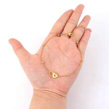 1pc Classic Hollow Double Heart Initial Golden Stainless Steel Bead Chain Anklets For Women - Yellow Gold - View 3