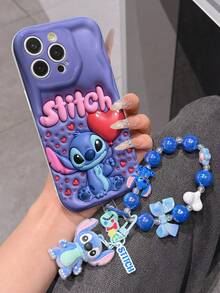 Disney Has Authorized, Phone Case - Chain Set, The Stitch Lilo & Stitch 3D Phone Case Plus A Silicone 3D Stitch Bracelet With Metallic Ring Removable Bracelet, Stitch And Angel Pattern, Compatible With Iphone 17/16/15/14/13/12/11/XS/XR/X Plus Pro Max, A Stylish Cartoon Phone Case, The Perfect Gift Choice, Phone Protection, Durable Phone Cover, Great Gift For Friends And Family - 白色款式B - 查看 3