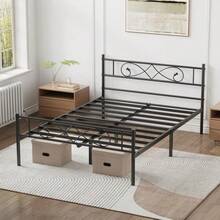 Beaully Sturdy Metal Platform Bed Frame With Fist Design Headboard & Footboard – Heavy-Duty Steel Slats – Underbed Storage – Noise-Free – Tool-Self-Installation – Matte Black – Twin Size - Black QUEEN Size - View 8