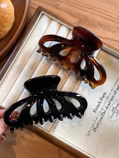 2pcs/Set 4.53in/11.5cm Black & Amber Hollow Hair Claw Bun Maker Hair Clips, Fashion Versatile Elegant Minimalist, Suitable For Daily, Casual, Party, Beach, Vacation, Hairstyling, Face/Hair Washing, Makeup, Outfit Accessories, Spring/Summer/Autumn/Winter