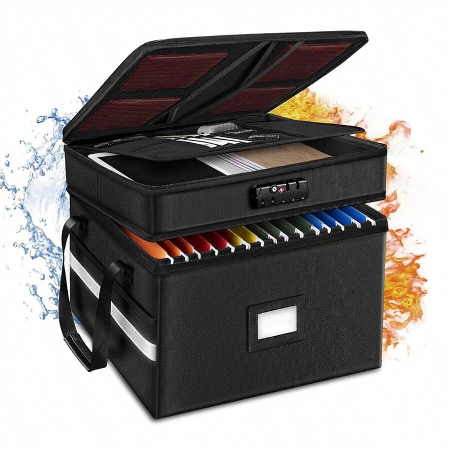 2 Layers Fireproof Document Box With Code Lock File Storage Waterproof Bag Home Office - A - View 1