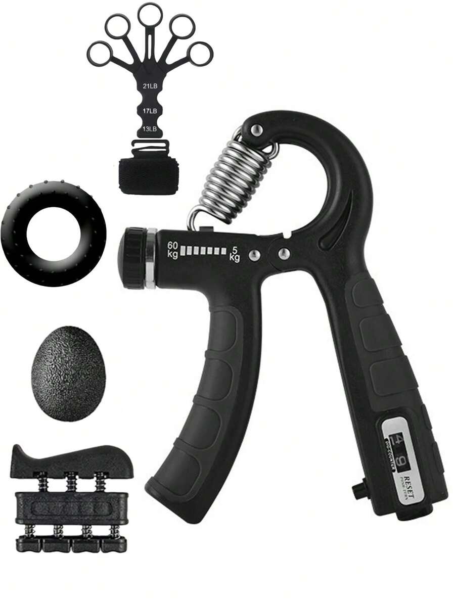 5pcs Set: Finger Resistance Bands, Grip Strengthener, Rubber Massage Ball, Rubber Grip Trainer, Finger Exerciser, Suitable For Guitarists, Pianists, Climbers, Anglers, With Portable Storage Bag - A - View 1