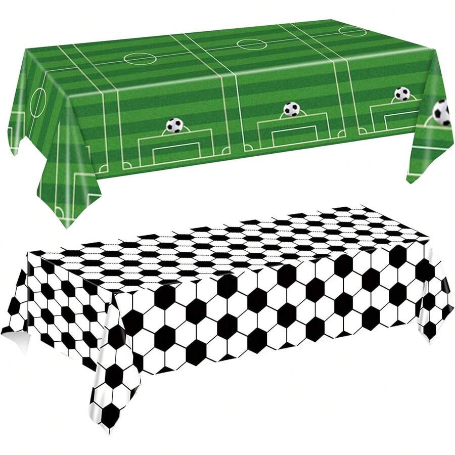 Juego de 2 manteles de fútbol de plástico, 54 x 108 pulgadas, decoración de fiesta de fútbol, mantel desechable rectangular, para artículos de fiesta de fútbol y cumpleaños (occer) - gorra de béisbol - Ver 1
