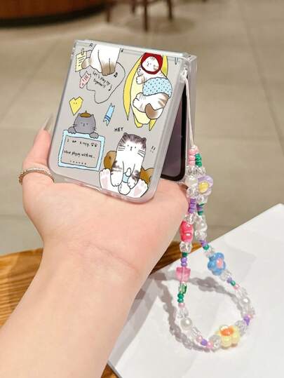 1个时尚磨砂PC材质简约可爱沙发猫元素折叠手机壳，搭配同色手链，可保护手机并防止跌落，适用于：三星Galaxy Zflip 3/Zflip 4/Zflip 5/Zflip 6/Zflip 7/ Find N3 Flip/ Razr 50 Ultra/ Razr 60 Ultra/ Razr 60/ Razr 50/小米MIX Flip/Galaxy Z Flip7 FE