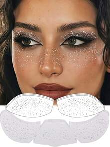 6 Sheets Silver Shimmer Eyeshadow Stickers Glitter Freckles Face Tattoos Temporary Sparkle Eyeliner Eye Makeup Stickers For Women Coachella Festival Summer Beach Music Party Favors Rave Accessories - Silver - View 8