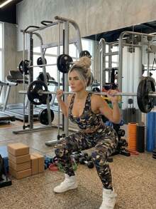 Fitness Gym Clothes Sets: Pants And Top - 軍綠色 - 查看 2