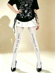 1 Pair Women's Velvet Printed Text Tights, Slim Fit Comfortable Fashionable Sexy Unique, Suitable For Daily Wear, Work Commute And Going Out - Multicolor - View 36