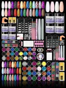 peacecolor 28 Peças Kit de Arte de Unhas Acrílicas - 10g de Pó Acrílico Transparente, Branco, Rosa, Rosa Nude e Glitter Decorativo, Pincéis de Unha, Kit de Unhas Acrílicas DIY para Mulheres, Salão de Beleza, Presente do Dia dos Namorados - Multicolorido - Visão 2