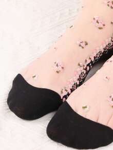 1 đôi tất cổ cao màu đen dành cho nữ, tất mỏng như lụa pha lê, họa tiết hoa kiểu Hàn Quốc ngọt ngào, thoải mái, thấm hút mồ hôi, thoáng khí, thích hợp làm quà tặng Ngày của Mẹ, sinh nhật, mặc hàng ngày và đi chơi cho mẹ, con gái, bạn gái. - Nhiều màu - Xem 4