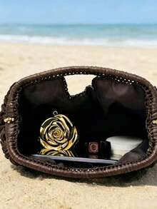 2026 New Natural Fiber Clutch, Handwoven Raffia Grass Summer Beach Bag, , Straw Bag - Coffee - View 5