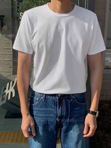 Men's Plain Color Crew Neck T-Shirt For Summer - Black - View 5
