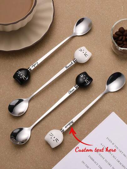 1/2 pièces Cuillère à café et à expresso en acier inoxydable avec design mignon de chat personnalisé, convient pour la cuisine, la salle à manger, le dortoir et les repas en extérieur - idéal pour la crème glacée, le thé, la soupe et plus encore
