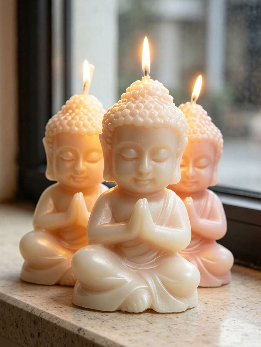 1个可爱佛像蜡烛模具,柔韧可重复使用的硅胶模具,适用于DIY香薰蜡烛、手工皂、树脂、粘土工艺品、家居装饰、节日和生日礼物 - A - 查看 1