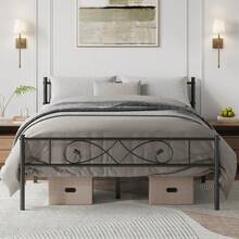 Beaully Sturdy Metal Platform Bed Frame With Fist Design Headboard & Footboard – Heavy-Duty Steel Slats – Underbed Storage – Noise-Free – Tool-Self-Installation – Matte Black – Twin Size - Màu đen, kích thước đầy đủ - Xem 5
