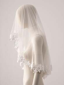 1pc Bridal Lace Trim Fingertip Length Wedding Veil With Comb, White/Ivory,Elegant,Party - Multicolor - View 9