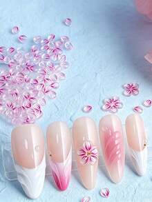 100片粉色透明樱花花瓣美甲装饰，3D迷你樱花花瓣美甲用品，春季日式花卉DIY美甲配件，适合美甲沙龙和家庭使用 - 淺粉色 - 查看 2