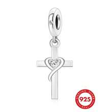 1pc 925 Sterling Silver Cross & Heart Pendant, Decorated With Heart And Infinity Beads, Christian Style Jewelry, Perfect Gift For Faith And Love, Hypoallergenic - Silver - View 1