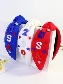1pc Women's Cute Solid Color Headband, Suitable For 4th Of July US Independence Day 250th Anniversary Celebration, Knotted Wide Brim Headpiece, Red & Blue Festival Hair Accessory Hair Band Diadema Hair Hoop,Travel,Birthday - Multicolor - View 12