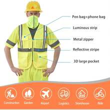 Pink Reflective Safety Vest For Women, Working Safety Gear With Strips, High Visibility Work Vest For Construction, Medium - Jaring Pendek Kuning - View 5