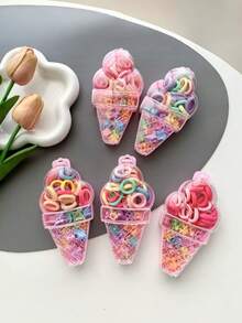 40pcs Floral Print Casual Polyester Elastic Hair Ties, Soft Scrunchies, Bangs & Flyaway Hair Clips - Multicolor - View 2