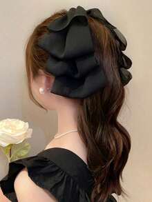 1个新款多层薄纱缎带发夹，适合学校、派对、约会、拍照等场合，时尚优雅的鳄鱼夹，发饰，学习用品，大学，缎带，可爱，香蕉夹，经典，冬季女装，发饰，情人节发饰礼物，节日，生日 - 彩色 - 查看 3