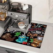 1pc Coffee Pattern Printed Kitchen Cabinet Countertop Bowl Dish Drying Mat, Super Absorbent Hides Stains, Multipurpose Dish Drying Pad With Rubber Backing, Suitable For Coffee Maker, Bowls, Dishes - HL LSD606 - View 3