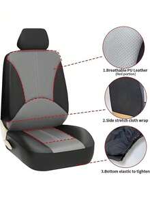Sarung Jok Mobil PU Universal – Perlindungan Menyeluruh, Bernapas & Tahan Air dengan Sisi Elastis – 4 buah (2 Kursi) / 9 buah (5 Kursi) Set Lengkap – Kompatibel dengan Airbag, Pelindung Jok Mudah Dibersihkan untuk Mobil, SUV, MPV – Set Perlindungan Interior Mobil - A - View 8