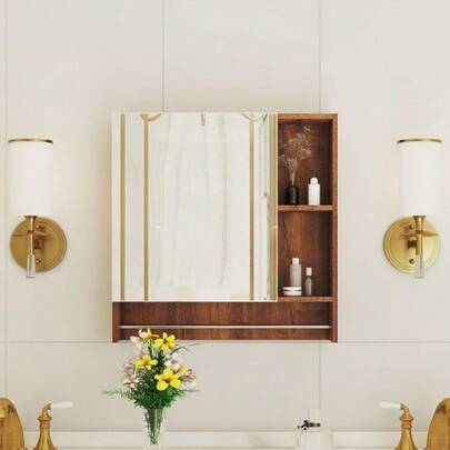 Modern White Bathroom Cabinet With Mirror, Made Of MDF – Wall-Mounted Bathroom Cabinet With Mirror And Storage Compartments.