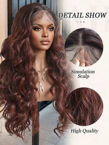 24 Inch 13*5*1 Mixture Color Curly Wave Wig Carnival Body Wave Curly High Quality Japanese Fiber Synthetic Suitable For Various Races, Japanese Fiber T-Part Lace For Daily High Quality Natural Beautiful Easy To Wear Economic Wig Elastic Mesh Cap - Piano Color - View 6