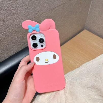 SANRIO 【三丽鸥品牌】1个可爱时尚蝴蝶结兔耳Melody，Hello Kitty粉色蝴蝶结手机壳，Hello Kitty硅胶防水防震材质，猫咪头部可拉出作为支架，兼容苹果17系列、11/12/12 Pro、13/14/15、13 Pro/14 Pro/15 Pro、12 Pro Max/13 Pro Max/14 Pro Max/15 Pro Max、16、16 Pro、16 Pro Max、16e、17、17 Pro、17 Pro Max，柔软亲肤，母亲节好礼