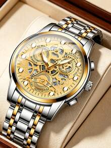 MSRYPE 男童奢华石英表，合金渐变金表带，圆形表盘，时尚腕表，带日历、时间显示和夜光功能，最佳礼品之选，单只手表（无表盒） - 彩色 - 查看 3