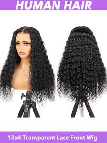 28英寸深波浪卷发真人发假发，180%密度，13x4蕾丝前额假发，预先拔毛，真人发丝，可调节尺寸，完美适合日常佩戴、角色扮演和派对，外观自然，自然黑#1B（8-30英寸），巴西原生发假发 - Natural Black - 查看 3