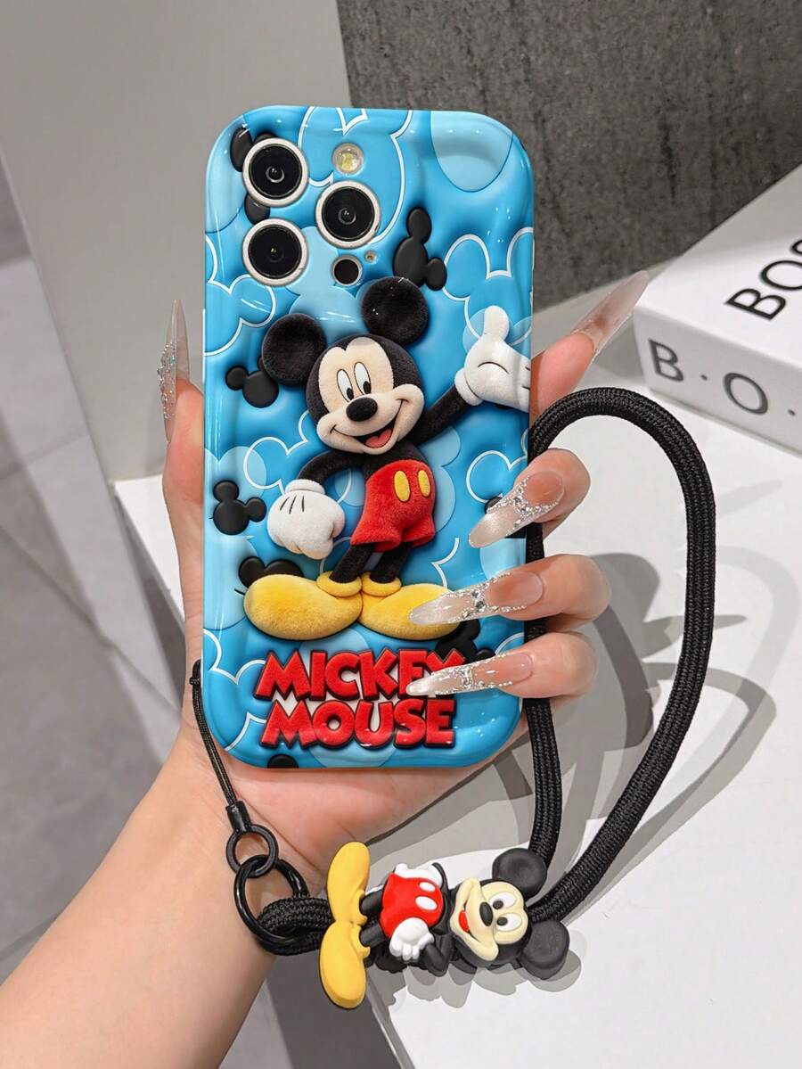 This Disney Mickey Mouse Lanyard Phone Case Is Fully Covered In TPU Material. It's Shockproof, Lightweight, And Compatible With IPhone17/16/11/13/15/15 Plus/15 Pro/15 Pro Max/12/14 Pro Max/11 Pro Max/12 Pro/12 Pro Max/13. This Phone Case Makes A Popular Birthday Gift Or Business Gift; It's Durable, Stain- And Fingerprint Resistant, And Suitable For Both Men And Women. The Set Also Includes A Mickey Mouse Phone Case And A Mickey Mouse Plush Bracelet. It's A Perfect Gift For Friends And Family. This Stylish Phone Case Is Fun, Lightweight, And Durable. IPhone17 Pro Max Phone Case, Minnie Mouse Phone Case. - trắng - Xem 1