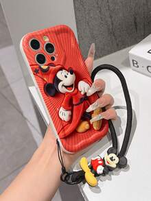 This Disney Mickey Mouse Lanyard Phone Case Is Fully Covered In TPU Material. It's Shockproof, Lightweight, And Compatible With IPhone17/16/11/13/15/15 Plus/15 Pro/15 Pro Max/12/14 Pro Max/11 Pro Max/12 Pro/12 Pro Max/13. This Phone Case Makes A Popular Birthday Gift Or Business Gift; It's Durable, Stain- And Fingerprint Resistant, And Suitable For Both Men And Women. The Set Also Includes A Mickey Mouse Phone Case And A Mickey Mouse Plush Bracelet. It's A Perfect Gift For Friends And Family. This Stylish Phone Case Is Fun, Lightweight, And Durable. IPhone17 Pro Max Phone Case, Minnie Mouse Phone Case. - trắng - Xem 2