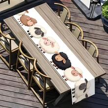1 set Chemin de table avec motif mouton de dessin animé sur fond beige, fabriqué à 100% en polyester, disponible en plusieurs tailles, lavable en machine, résistant à la chaleur et aux taches, facile à nettoyer. Convient pour la décoration de table, les fêtes, les cadeaux, les articles ménagers et la décoration intérieure pendant la fête d'Aïd al-Adha. - Multicolore - Voir 11