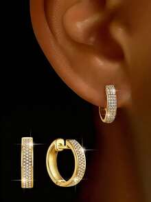 1 Đôi bông tai 3 hàng đính đá Zirconia, chất liệu bạc S925, kiểu dáng tối giản, trang sức cao cấp dành cho nữ, quà tặng ngày lễ/sinh nhật, phù hợp cho nữ giới đeo hàng ngày. - Ba hàng khuyên tai kim cương - Xem 1