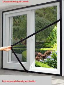 Self-Adhesive Gray Mesh Window Screen With Black Trim, High Density Anti-Mosquito Curtain, Easy Install No Drilling Required For Home Use - Gray Mesh With Black Trim - Window Screen - View 8