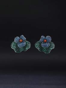 1 Pair Luxury Jewelry Style Copper Micro-Inlaid Cubic Zirconia Flower Pendant Earrings, Suitable For Evening Gowns And Party Wear - Gorgeous Earrings - View 3