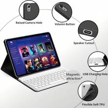 Book-Style Tablet Protective Case With Kickstand Function Keyboard Cover, Ultra-Thin Bluetooth Keyboard + Leather Tablet Protective Case, Anti-Fall/Shock/Dust/Fingerprint, Suitable For Samsung Galaxy Tab Series, MatePad Series, Honor Pad Series, Pad Series, Pad Series, Tab Series, Xiaoxin Tab Series, IdeaTab Series - Pure Black - View 3