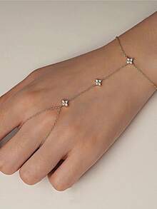 1pc S925 Sterling Silver Clover Linked Bracelet With Diamonds, Delicate Niche Design, Elegant Layered Accessory, Suitable As Gift For Lover/Partner On Holidays - Four Leaf Clover - View 9
