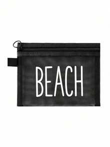 Multi-Color Fashion Mesh Beach Bag, "Beach" Printed Cosmetic Bag, Beach Themed. Large Capacity Transparent Makeup Bag, Nylon Zipper Cosmetic Pouch, Lightweight, Can Store Sunscreen, Snacks, Bikini And Beach Essentials. Spring/Summer Storage, Suitable For Swimming, Beach, Diving And Summer Vacation, Back To School, Lightweight Sun Protection Storage Bag, Suitable For Friends, Mother's Day, Back To School Season - Multicolor - View 18