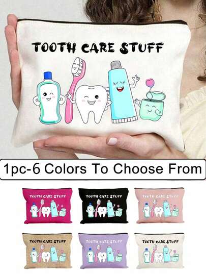Fun Dental Care Cosmetic Bag - "Dental Care Products" Makeup Bag, Cute Cartoon Tooth Care Stuff Makeup Bag, Portable Travel Toiletry Pouch With Zipper, Cosmetic Bag For Dental Hygiene Products, Funny Oral Care Organizer Pouch For Women Men,Can Hold Toothbrush, Toothpaste, Etc. - Whimsical And Educational Design - Perfect For Travel, Beach, Commute, Perfect Gift For Dentist Hygienist Travel Lover