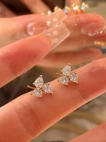 1 par de pendientes de botón de plata de ley 925 con triple diamante de lujo y brillantes - Tres diamantes - Ver 2