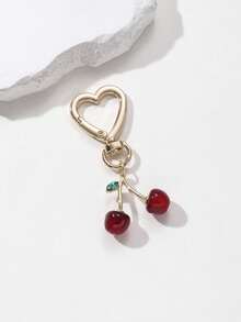 1pc Sweet Cherry Heart-Shaped Metal Keychain, Creative Realistic Fruit Charm, Girly Bag/Cup Pendant - Multicolor - View 4