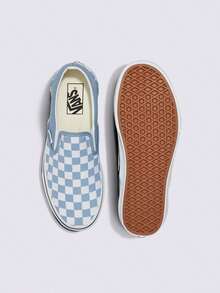 Vans 男女通用经典款棋盘格帆布鞋，低帮休闲一脚蹬运动鞋 VN000BVZDSB，2026 夏季新款 - 藍白色 - 查看 5