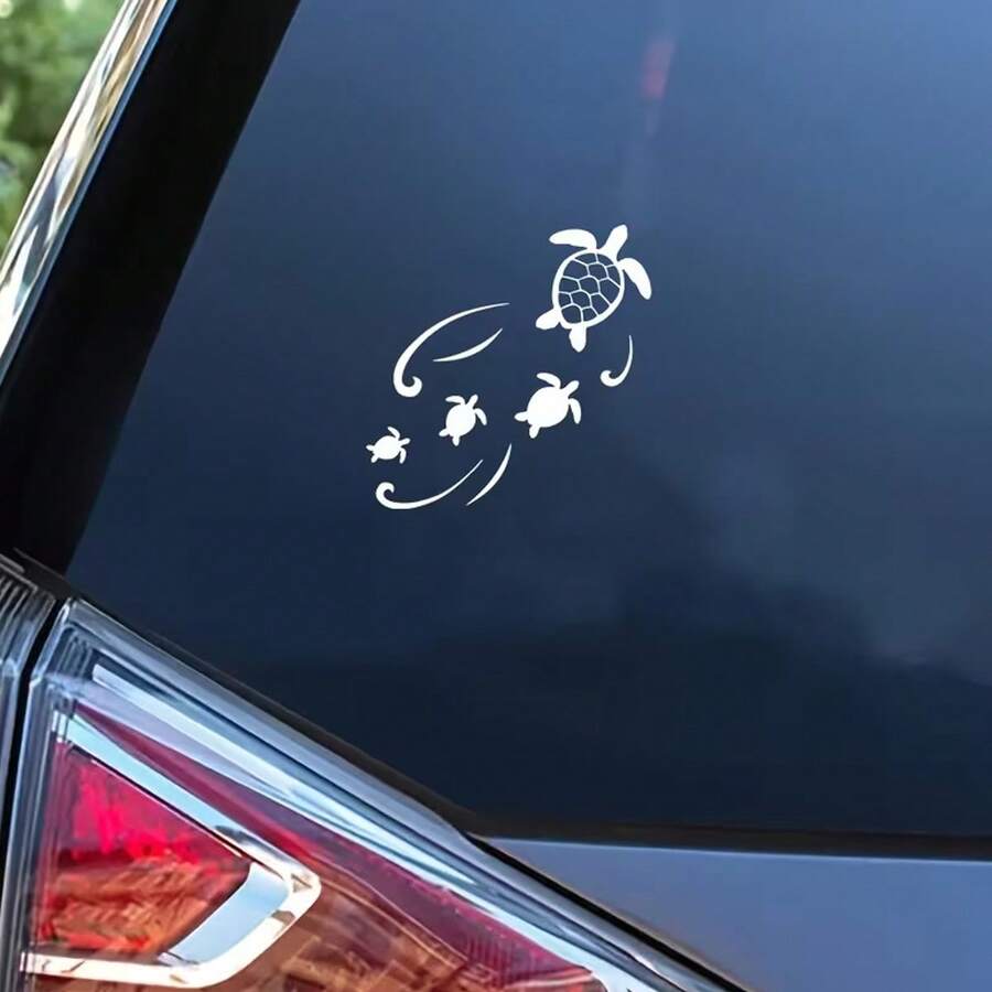 Attractive Turtle Family Stickers - Rearview Mirror Stickers, Vinyl Stickers, Durable Car Rearview Mirror Decals, Suitable For Cars, Trucks, SUVs, Windows, Laptops - Self-Adhesive, Car Stickers, Car Accessories - A - View 1