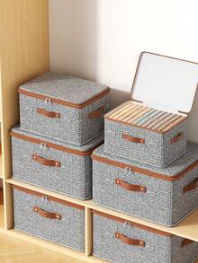 1 pieza Caja de almacenamiento de ropa, caja de almacenamiento apilable y ahorradora de espacio, caja de almacenamiento de gran capacidad, impermeable y a prueba de polvo con cremallera, múltiples tamaños de cajas de almacenamiento apilables y a prueba de polvo para armarios, con asas de cuero, adecuada para ropa, mantas, ropa de cama y contenedores de almacenamiento de armarios del hogar, perfecta para organizar armarios, dormitorios, dormitorios y apartamentos - Ver 1