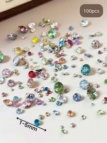 100 piezas Nuevos Rhinestones de colores brillantes para decoración de uñas, accesorios exquisitos y elegantes a juego para salón de uñas - Multicolor - Ver 3