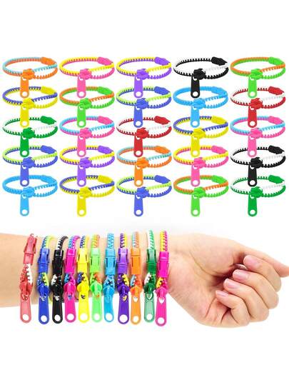 Bộ 10 vòng tay dây kéo hai màu - Quà tặng tiệc cưới, đồ trang trí trò chơi tiệc cô dâu, quà tặng sinh nhật, vòng tay tình bạn, đồ dùng tiệc tùng, bộ quà tặng rèn luyện giác quan, màu neon, 1/5/10 chiếc